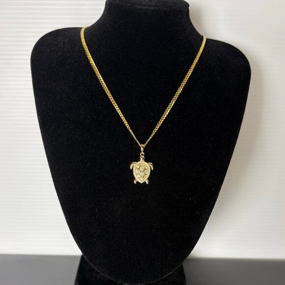 None and/or Unknown Jewelry - Moissanite Turtle Necklace - 14k Vermeil over 925 Sterling